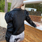 Black Button Front Flap Detail Gigot Sleeve PU Leather Jacket