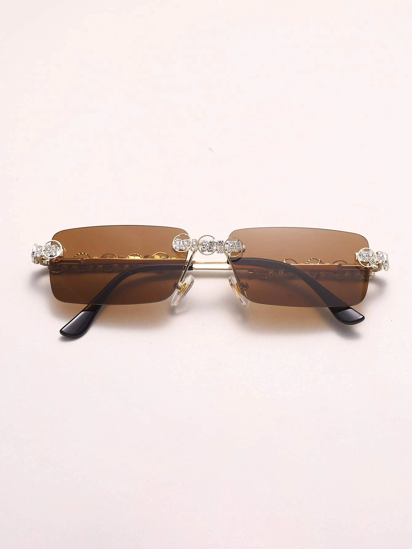 Rhinestone Decor Square Rimless Sunglasses