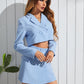 Blue Double Button Crop Blazer and Flap Detail Skirt