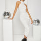 White Sleeveless Split Back Ruched Slim Fit Dress