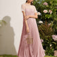 Round Neck Embroidery Mesh Yoke Pleated Dress