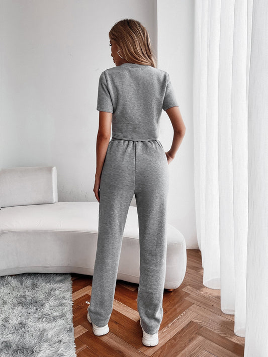Grey Round Neck Thermal Lined Sweatshirts and Sweatpants