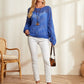 Blue Boat Neck Pointelle Knit Sweater Without Camisole