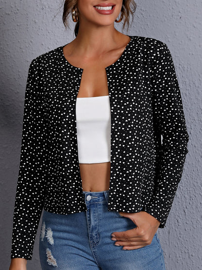 Black White Confetti Heart Print Open Front Jacket