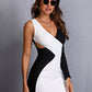 Black White Two Tone Asymmetrical Slim Fit Dress