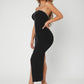 Black Strapless Stitch Trim Asymmetrical Hem Sleeveless Slim Fit Dress