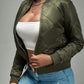 Army Green Zip Up Quilted Bomber Jacket