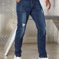 Blue High Waist Washed Ripped Jeans