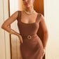 Brown Square Neck Split Thigh Tank Sweater Dress