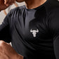 Black Round Neck Bull Head Print Contrast Panel Sports T-Shirt
