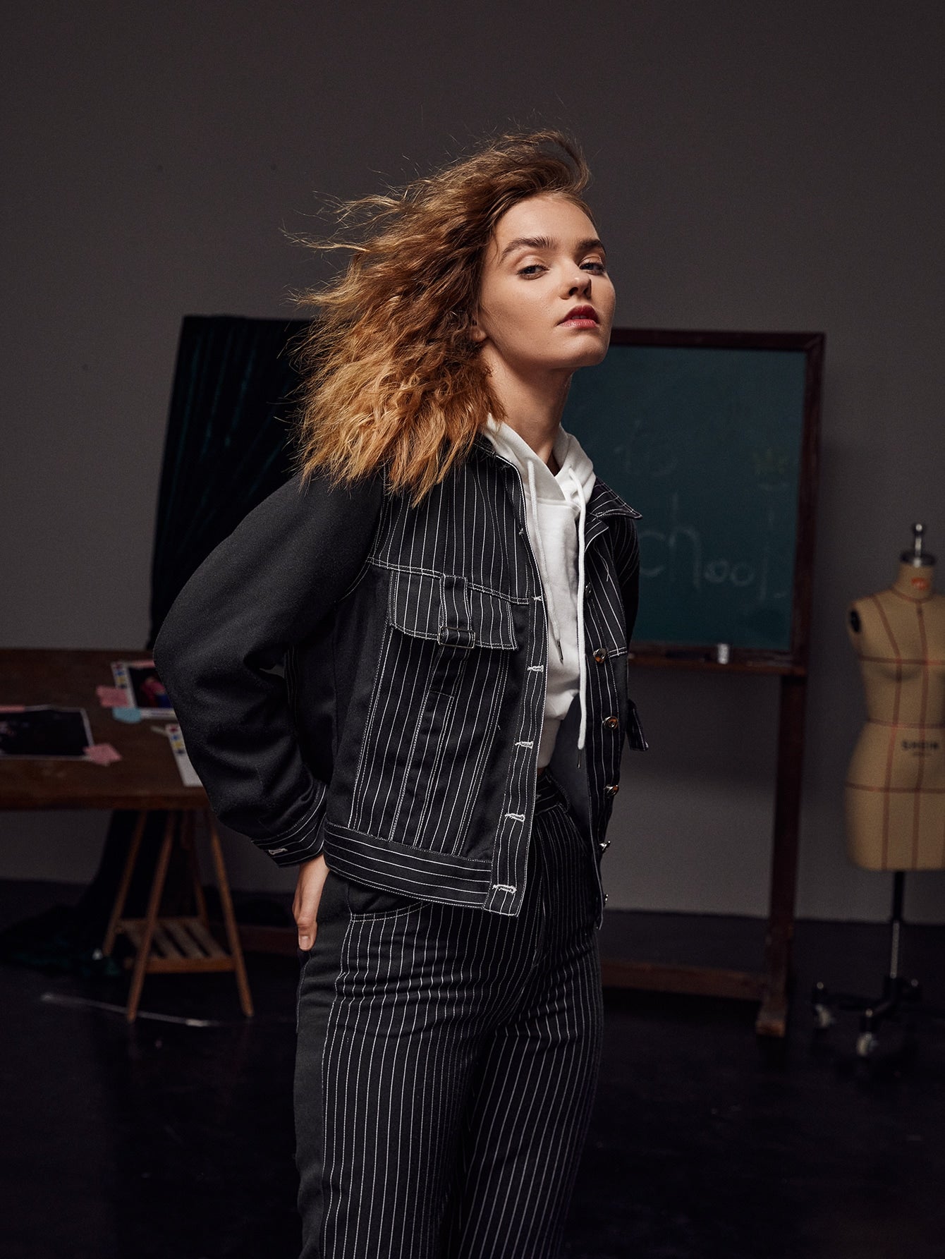 Black Striped Flap Detail Button Front Jacket