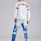 Blue White Straight Leg High Waist Tie Dye Jeans