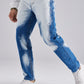 Blue White Straight Leg High Waist Tie Dye Jeans