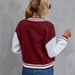 Single Breasted Number Patched Colour Block Drop Shoulder Bomber Jacket