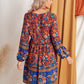 V-Neck Floral Print Lantern Sleeve Short Dress