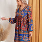 V-Neck Floral Print Lantern Sleeve Short Dress