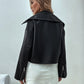 Black Flap Detail Drop Shoulder Buckled Belted PU Leather Jacket