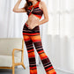 Block Stripe Cut Out Twist Front Crop Top and Drawstring Flare Leg Pants
