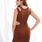 Brown Cut Out Ribbed Knit Slim Fit Dress