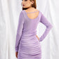 Lilac Purple Scoop Neck Solid Drawstring Ruched Slim Fit Dress