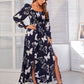 Scoop Neck Butterfly Print Shirred M-split High Waist Dress