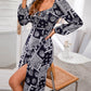 Black White Scoop Neck Floral and Paisley Scarf Print Tie Neck Split Thigh Dress