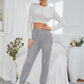 Grey Knot Front Elastic Waist Solid Sweater Pants