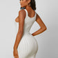 White Square Neck Cable Knit Sleeveless Slim Fit Sweater Dress