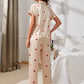 Button Front Heart and Striped Satin Night Pyjama Sleepwear Set