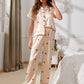 Button Front Heart and Striped Satin Night Pyjama Sleepwear Set