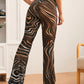 High Elastic Waist Allover Print Mesh Flare Leg Pants