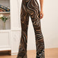 High Elastic Waist Allover Print Mesh Flare Leg Pants