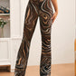 High Elastic Waist Allover Print Mesh Flare Leg Pants