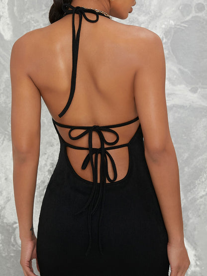 Sleeveless Open-Back Slim Fit Halter Mini Dress