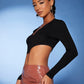 Black Solid Asymmetrical Hem Crop Slim Fit Top