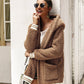 Contrast Stripe Trim Hooded Teddy Jacket