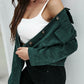 Dark Green Button Up Drop Shoulder Jacket