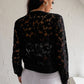 Black Boat Neck Lace Zip Up Bomber Jacket
