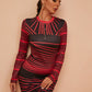Round Neck Colourblock Striped Print Slim Fit Dress