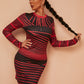 Round Neck Colourblock Striped Print Slim Fit Dress