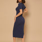 Navy Blue Pocket Front Slit Hem Slim Fit Dress
