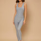 Grey Sleeveless Criss Cross Backless Honeycomb Textured Jumpsuit