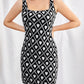Black White Square Neck Heart And Geo Print Slim Fit Dress