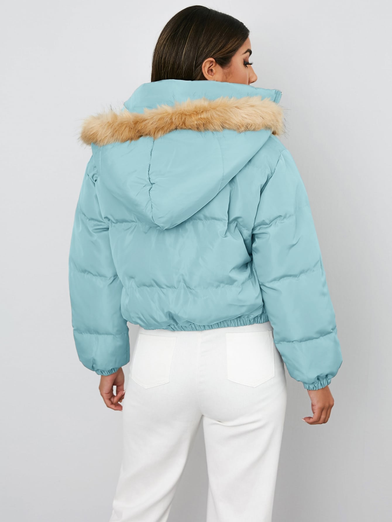 Drop Shoulder Zip Up Hooded Puffer Jacket