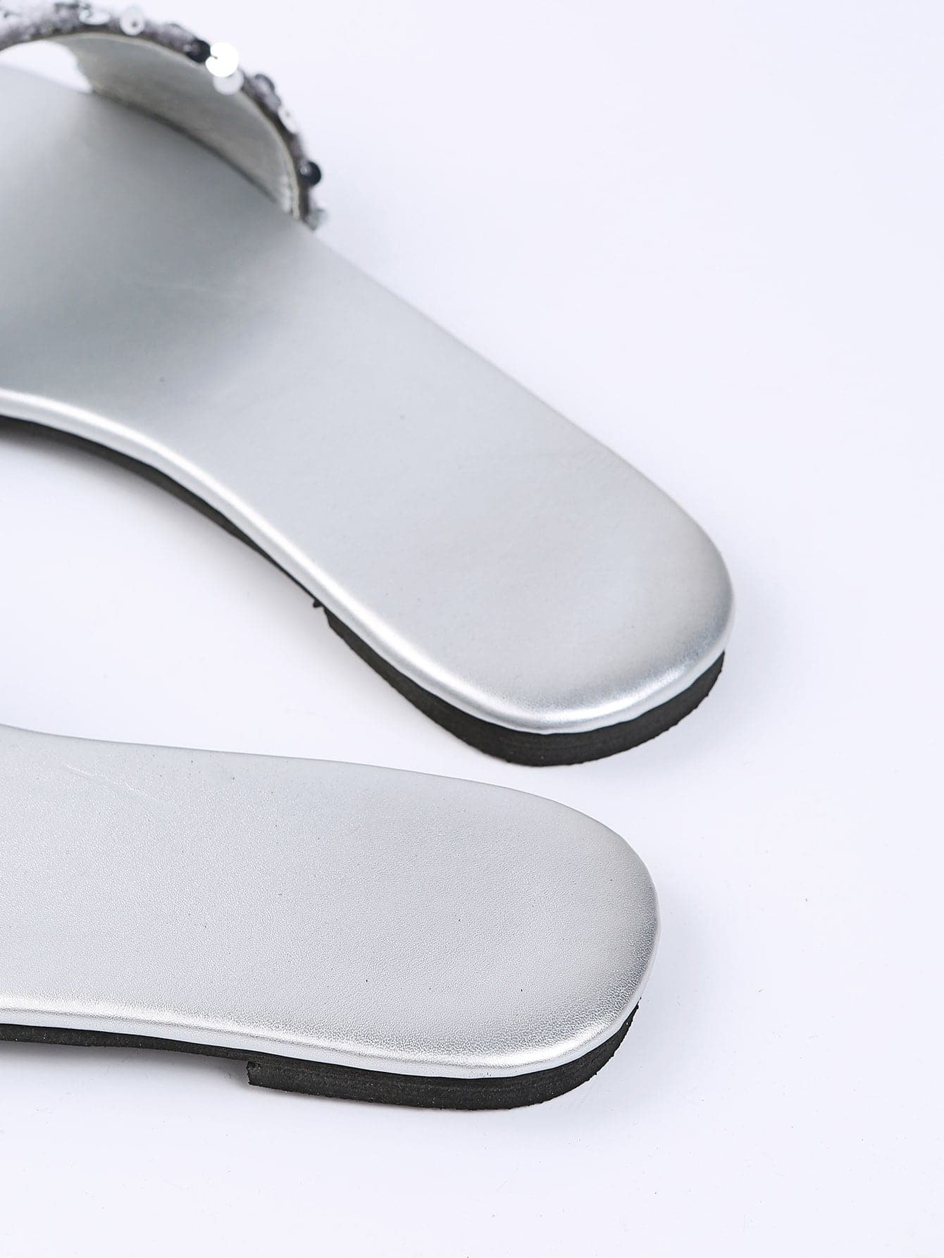Sequins Decor PU Leather Slide Sandals