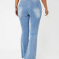 Blue Light Wash Raw Hem Flare Leg Jeans