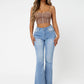 Blue Light Wash Raw Hem Flare Leg Jeans