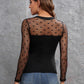 Black Round Neck Contrast Dobby Mesh Slim Fit Top