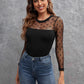 Black Round Neck Contrast Dobby Mesh Slim Fit Top