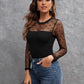 Black Round Neck Contrast Dobby Mesh Slim Fit Top